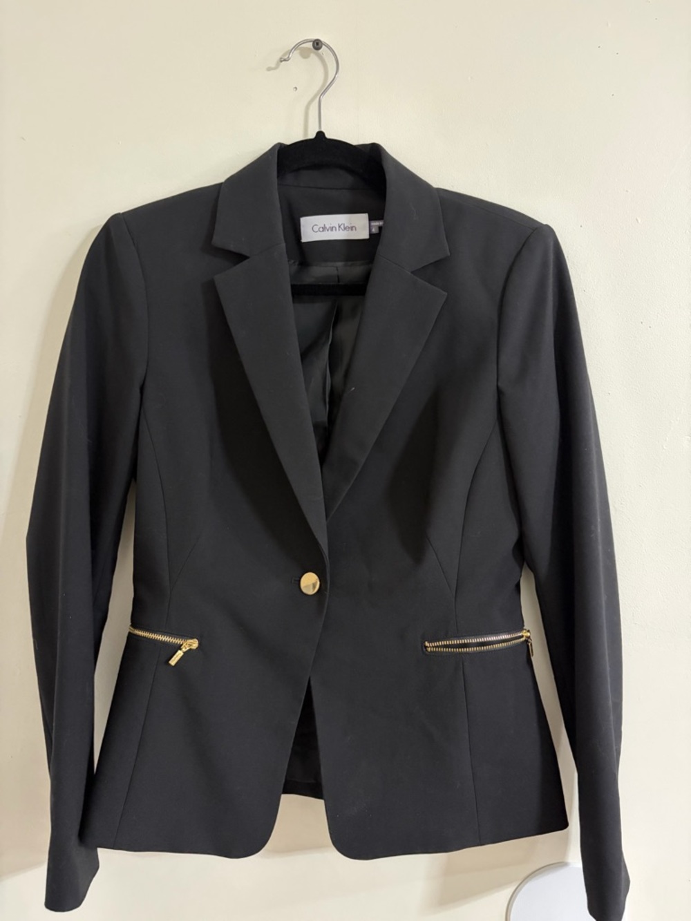 Calvin Klein Black Blazer with Gold Zip Accents